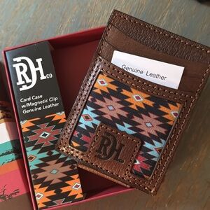 Red Dirt Hat Co Mens Leather Card Case Southwest Canvas NWT